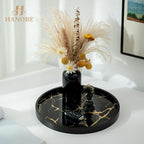 Hanobe Decorative Tray for Home Decor: Black Imitation Marble Round Serving Tray 11.8" Modern Coffee Table Centerpiece for Display Bar Table Living Room Entryway Kitchen Corner