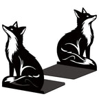 Black Fox Metal Bookends for Shelves, Exquisite Fox Bookshelf Decor Book Ends for Heavy Books, Home School Office Desk Decoration, Book Stopper for Study and Birthday Gift - style: Fox