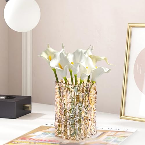 Aoderun Glass Vase Crystal Vase Heavy Duty Large Flower Vase for Dining Table Kitchen Office Home Shelf Wedding Living Room Centerpieces(Amber) - color: Amber