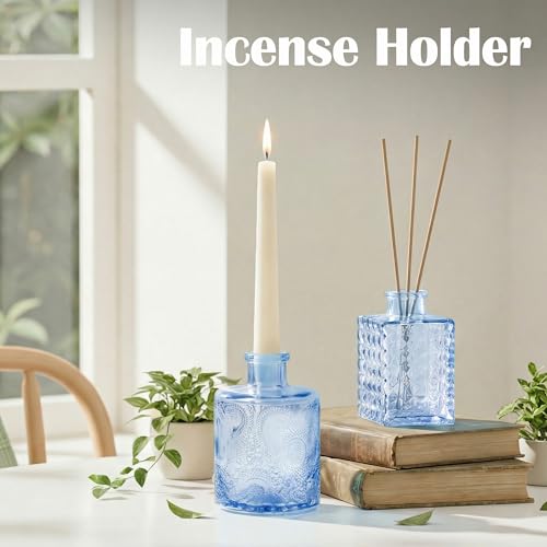 Glass Bud Vases in Bulk Set of 17, Blue Small Mini Vases for Flowers, Vintage Vase for Centepiece,Wedding, Table Decor, Baby Shower, Christmas, Home and Events - color: Blue