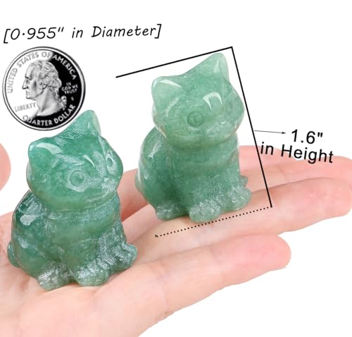QINJIEJIE Green Aventurine Crystal Cat Figurines Healing Crystals Stone Statue Hand Carved Gemstone Sculpture Home Office Decoration Sitting Cat Gifts for Women Men - color: P-green Aventurine, size: 1.5 inches