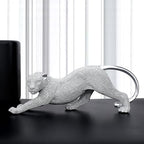 CroBlissful Silver Leopard Statue Sparkling Cheetah Resin Sculpture Prowling Leopard Medusa Statue Intricate Beaded Design for Living Room TV Stand Decorations Modern Home and Office Decor Gifts