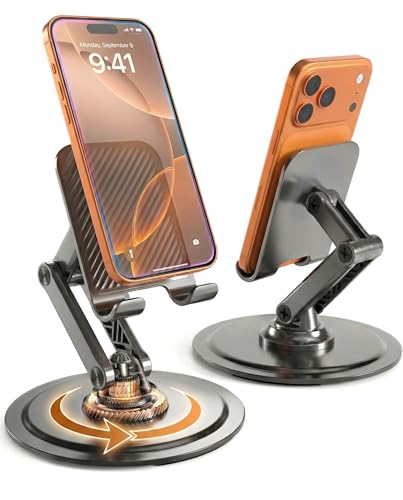 COOPER 360° Stand, Rotating Cell Phone Stand for Desk | Sturdy Metal Base, Foldable, Portable | Cell Phone Holder for Desk (Piano Black) - color: A - Piano Black