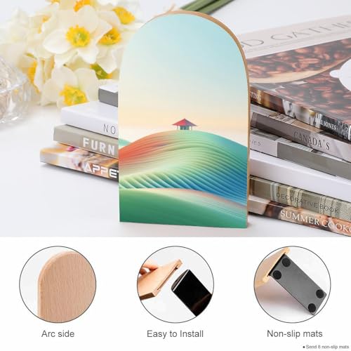 Ancient Chinese Vista Wooden Bookends Shelves 2 PCS Watchtower Set Among Rolling Hills Historical Landscape Sturdy Book Holders Desktop Organizer for Home Office Libraries - color: Color-5