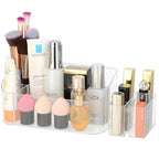 Clear Makeup Tray Holder Organizer Cosmetic Display Case, Small Makeup Organizer for Vanity Bathroom Counter Countertop Tabletop Desktop Vanity Drawers (Clear)