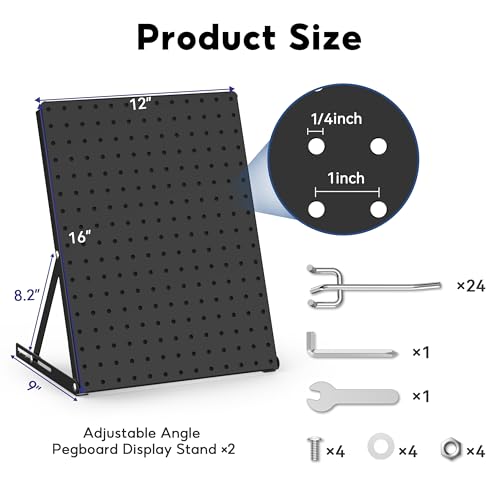 2 Pack Pegboard Display Stand, Sturdy Anti-tip Design,Small Peg Board Tabletop with 24 Hooks, Adjustable Metal Peg Board for Vendor Display, Craft Show, Jewelry Display 16''X12'' – Black - color: Black