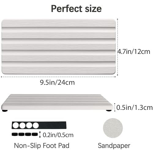 Diatomite Soap Dish, Water Absorbing Stone Tray, Kitchen Sink Organizer, Fast Drying Counter Holder (White, 9.5" x 4.7"/24 x 12cm) - color: White, size: 9.5" x 4.7" (24 x 12cm)