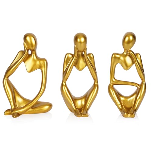 Sandstone Resin Thinker Style Abstract Sculpture Statue Collectible Figurines Home Office Bookshelf Desktop Decor (Small Gold, 3pcs) - color: Small Gold, size: 3pcs