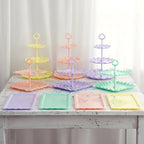 Pack of 10 NWK Cake Stand Set, with 3 x Two-Tier and 3 x Three-Tier Cupcake Stands, 4 x Appetizer Trays, 1 x Tablecloth for Birthday Bridal Baby Shower Party (Colorful) - color: Colorful