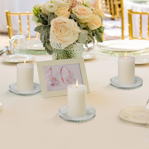 Vixdonos 3.8 Inch Glass Pillar Candle Holder Set Pack 2 Gear Round Plate Serrated Candle Stand for Table Centerpieces,Party, Wedding and Home Decor - color: Clear