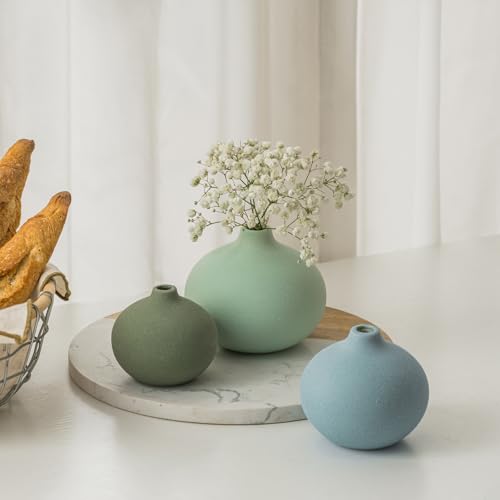 Ceramic Vase Set of 3, Mini Flower Vase for Home Decor, Modern Vase, Small Flower Vases for Dining Table Centerpieces,Living Room,Shelf,Mantel and Entryway Display - color: Multicolor-02