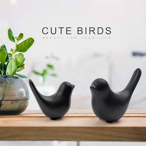 2 Pcs Ceramic Small Bird Figurines Modern Animal Statues for Home 、Room Decor and Bedroom Decor and Bookshelf Display (Black) - color: Black