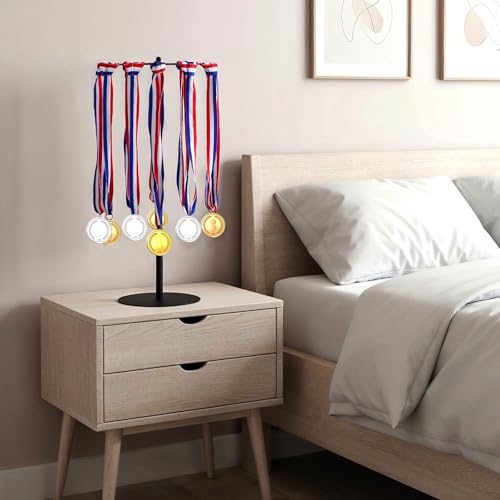 Kifmurase Rotating Medal Hanger Display Stand, Tabletop Medal Holder Rack for Sports Awards, Adjustable Metal Rack for Running Basketball Gymnastics Soccer Marathon Medals, Showcase 45+ Medals