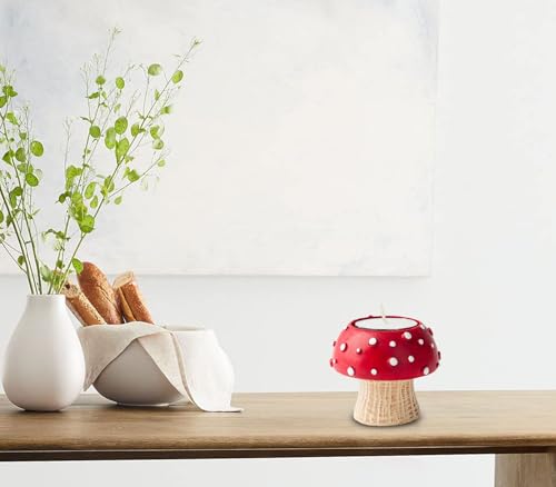 Mushroom Tealight and Taper Candle Holders - 3 PCS Decorative Set for Table - Cute Candlesticks for Tea Light