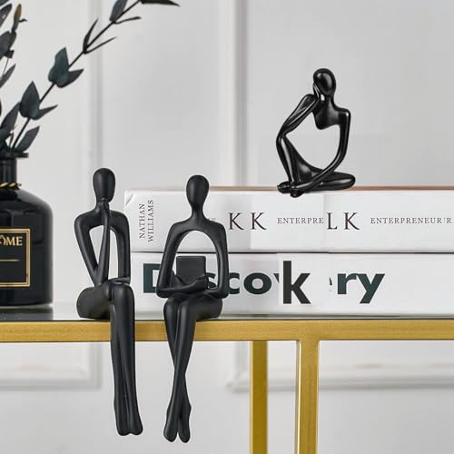 Prettidecor Home Decor Thinker Statue Accents, Set of 3 Thinker Sculptures Office Decor Modern Abstract Resin Decoration on Shelf Table Desk for Living Room Office Bedroom (Small Black) - color: Black, size: Small