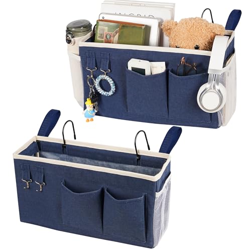 Loghot Bedside Caddy/Bedside Storage Bag Hanging Organizer for Bunk and Hospital Beds,Dorm Rooms Bed Rails,Can be Placed Glasses,Books,Mobile Phones,Keys (2pc Navy Blue) - color: 2pc Navy Blue