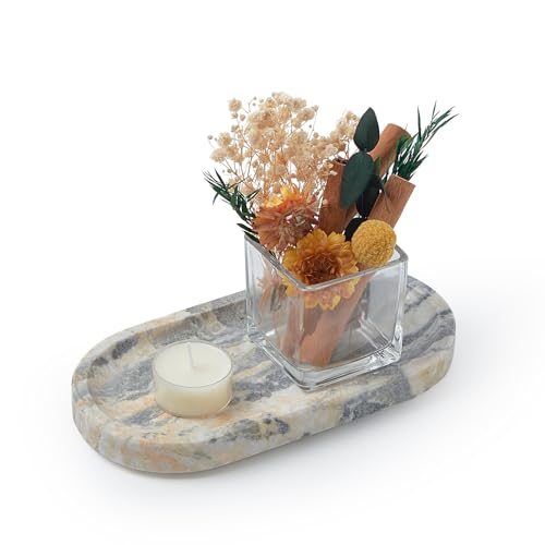 Natural Marble Vanity Tray, Marble Tray for Bathroom countertop,Stone Tray for Storing Perfume, Cosmetics and Jewelry 7.87 * 3.9inch （Ink Wash Yellow） - color: Ink Wash Yellow, size: 7.9" x 3.9" x 0.7"