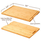 Allsum 36x24" Bamboo Cutting Board for Kitchen, Extra Large Wood Stove Top Cover, Noodle Board over Sink, Charcuterie Cheese Serving Tray with Side Handles and Juice Grooves - size: 36"L x 24"W