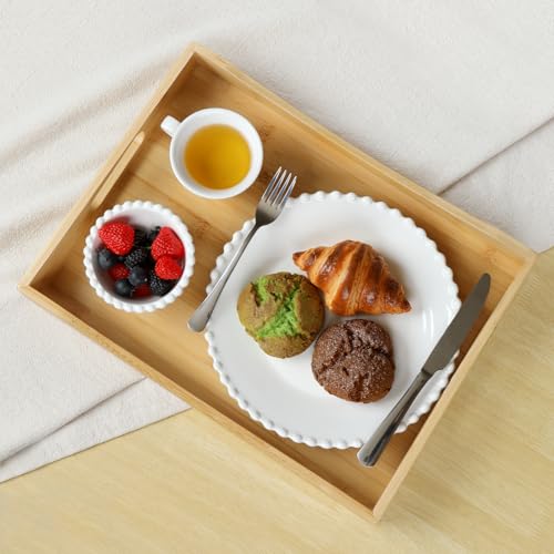 Gobam Bamboo Serving Tray with Handles (16.5-Inch), Solid Decorative Wood Tray for Ottoman Coffee Table, Natural Rectangle Breakfast in Bed Tray for Eating, Food and Drinks Platter - color: Natural, size: 16.5" x 12.4" x 2.4"