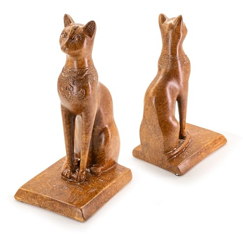 Book Ends Retro Cat Decorative Bookends, Vintage Antique Heavy Duty Egyptian Cat Hold Books Collectors, Black Decor for Office/Shelves/Living Room Father (Wood Grain) - color: Wood Grain