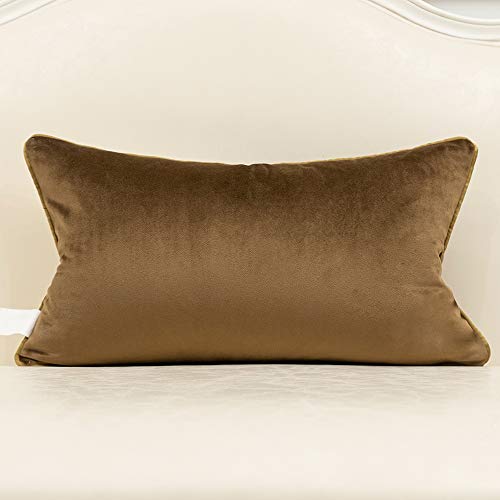 Avigers 12 x 20 Inches Coffee Brown White Gold Leather Striped Patchwork Velvet Cushion Case Luxury Modern Throw Pillow Cover Decorative Pillow for Couch Living Room Bedroom Car - color: Coffee Brown, size: 20" x 12" (Pack of 1)