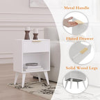 YAUKOMEL Fluted Night Stand with Opening Storage,Mid Century Bedside Table with Drawer,Modern Nightstand with Solid Wood Legs,End Table Side Table for Living Room,Bedroom,White CTG56W - color: White