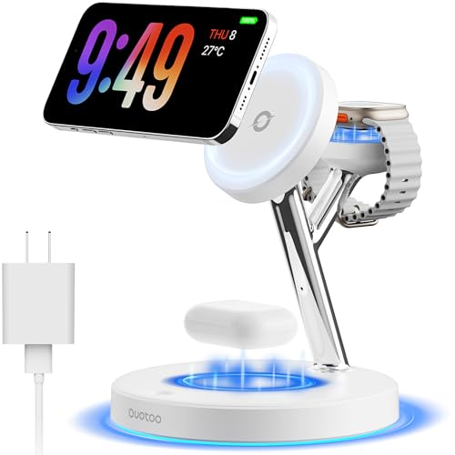 New 3 in 1 Charging Station for Apple Compatible with Magsafe Charger Stand for iPhone 17 16 15 14 13 12 Wireless Charging Station for AirPods Wireless Charger for iWatch Series - color: White
