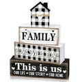 Cinnvoice 4 Pcs Farmhouse Tabletop Decor Rustic Family Blessed Home Table Centerpiece This Is Us Sign for Kitchen Shelf Desk Fireplace Mantel Tiered Tray Decor(Buffalo Plaid Family) - style: Buffalo Plaid Family