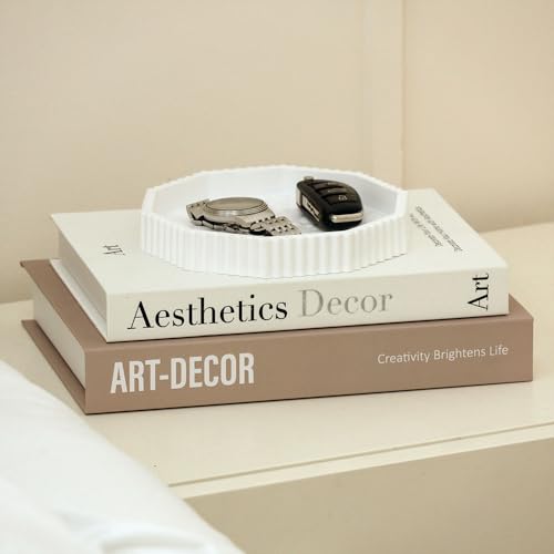 Decorative Plaster Tray & Book Decor Set - Scalloped Tray & Decorative Books Box Enhance Coffee Table or Bookshelf Decor - Modern Home Decoration for Living or Dining Room & as Housewarming Gift - color: Tp-002