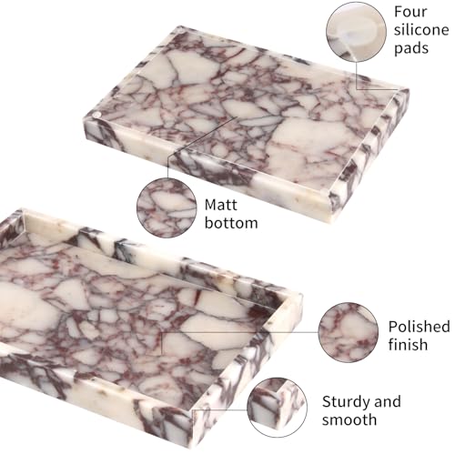 Marble Bathroom Vanity Tray, Natural Luxury Vanity Home Kitchen Bathroom Table Tray, Stone Decorative Countertop Dresser Trays for Key Coffee Perfume Jewelry Makeup (Calacatta Viola, 12"x 8" x1.2") - color: Calacatta Viola, size: 12" x 8" x 1.2"