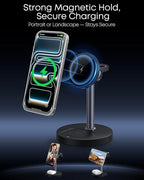 3 in 1 Magnetic Wireless Charging Station, 15W Fast Charger Stand for iPhone, Phone Charger Stand for Desk Nightstand, for iPhone 17/16/15/14/13/12, Apple Watch & AirPods, 18W Adapter Included -Black - color: Black