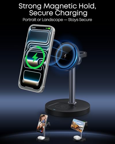 3 in 1 Magnetic Wireless Charging Station, 15W Fast Charger Stand for iPhone, Phone Charger Stand for Desk Nightstand, for iPhone 17/16/15/14/13/12, Apple Watch & AirPods, 18W Adapter Included -Black - color: Black