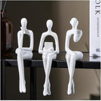 Set of 3 Minimalist Statues, Abstract Thinker Figurines, Sitting Zen Pose, Lightweight & Durable Acrylic Gypsum Cement. Suitable for Office, Living Room, and Desk Decoration.