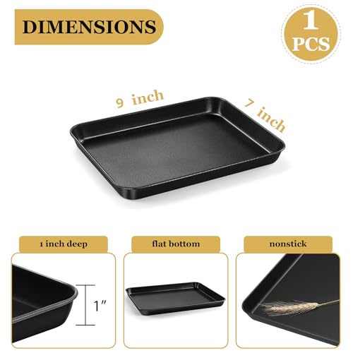 E-far Mini Toaster Oven Pan, 9x7x1 Inch Small Baking Sheet Tray for Cookies Cake, Nonstick Carbon Steel Baking Pan for Bacon Steak, Nontoxic & Easy Clean, Heat & Warp Resistant - size: 9x7x1 Inches