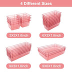 25 Pack Desk Drawer Organizer Set,Vanity and Desk Drawer Storage Bins,Clear Plastic Drawer Organizer Trays for Makeup,Office,Bathroom and Kitchen(pink)