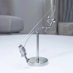 Kinetic Fishing Sculpture - Balancing Desk Toy for Office Decor, Stress Relief Gift for Men, Fisherman Art Deco for Home Desk, for Anglers