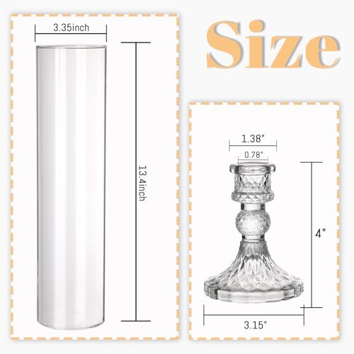 6 Set Hurricane Glass Candle Holders for Taper Candles, Candlestick Holders with Windproof Glass Tubes 13.4" H, Taper Candle Holders for Wedding, Dinner Table Centerpieces, Festival and Party Decor - size: 3.3"D-13.4"H -6pcs+6pcs Diamond Candlestick Holde