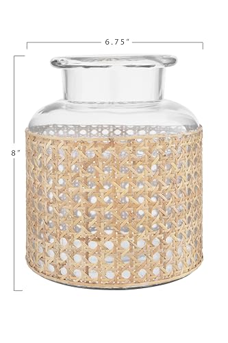 Bloomingville 8"H Glass Vase with Decorative Cane Sleeve