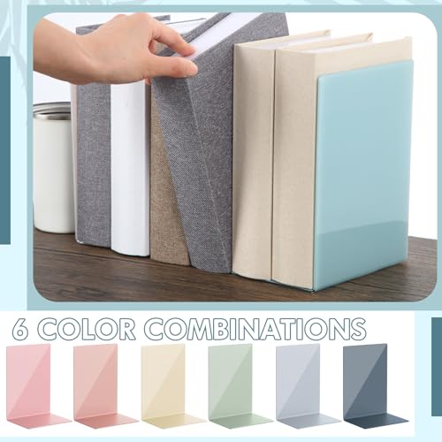 6 Pack Acrylic Bookends, Thickened Colorful Book Ends for Shelves, Assorted Colors, Stable Non-Slip Book Stoppers for Home Office Classroom Organization(Morandi Colors) - color: Morandi Colors