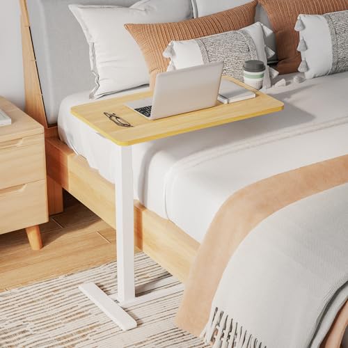 SANODESK Medical Adjustable Overbed Bedside Table with Hidden Casters, Pneumatic Mobile Laptop Computer Standing Desk Cart with Tray, Hospital and Home Use(27.6" W x 15.7" D, Maple) - color: Maple, size: Small