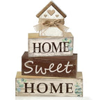 4 Pcs Farmhouse Tiered Tray Decor Home Sweet Home Rustic Wooden Tabletop Sign Neutral Heart House Shaped Shelf Mantle Kitchen Decoration Housewarming Gifts - style: Home