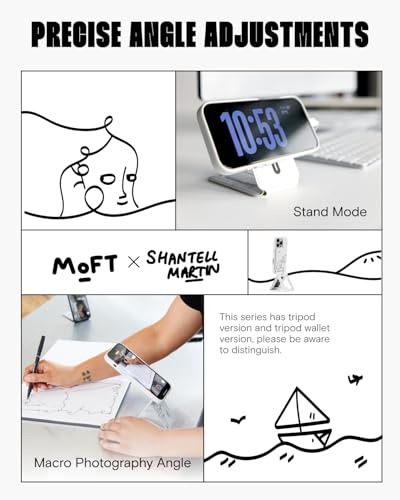 MOFT Phone Tripod Stand Selfie Stick x Shantell Martin for iPhone, Multi-Angles iPhone Stand, Lightweight & Portable Phone Holder, Strong Magnets, MOVAS Vegan Leather, Misty Cove (Without Card Slot) - color: Shantell Martin x Misty Cove x Without Card Slo