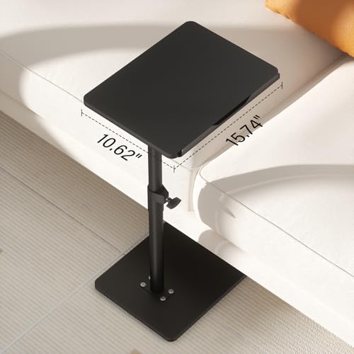 YUHFERA Sofa Armrest Tray Table for Couch - 360° Swivel Height Adjustable End for Small Spaces, Snack Side Table for Bed or Chair with Phone & Tablet Slot (Black,Angle Adjustable) - color: Black, size: Angle Tilt
