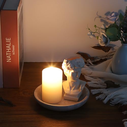 Hipiwe Small Key Bowl for Entryway Nightstand Organizer Tray Travertine Decorative Bowls Round Ring Holder Dish for Candle Trinket Jewelry Dish Home Decor Bowl,5.5" - color: White/Grey, size: 5.5"