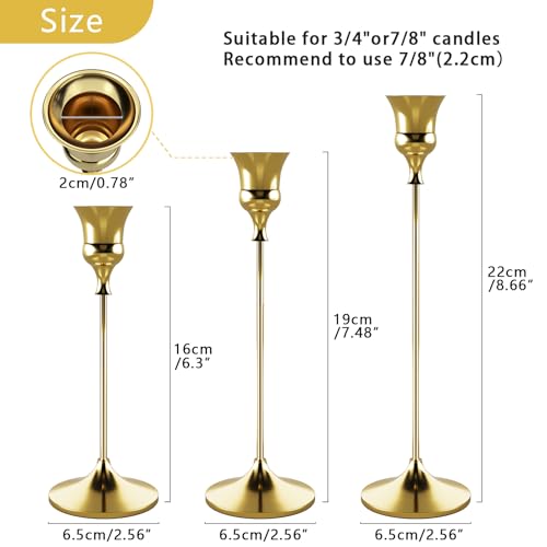 Showin Candlestick Holders Gold, 3 Packs Taper Candle Holder for Candlesticks, Candle Sticks Holder Decor for Home Decor - color: Titanium Gold