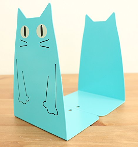 TOBSON Cute Cat Heavy Duty Bookend Nonskid Bookends Art Decoration,A Pairs(Blue) - color: Blue