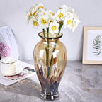 Hand Blown Glass Vase 11.8" Tall Beautiful Amber Gold Sea Wide Mouth Bud Vase for Table Centerpiece, Painted Colorful Murano Glass Flower Vases for - Home Entrance Wedding Center - color: Electrum