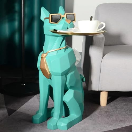 homary Modern Resin Dog Sculpture Geometric Standing Statue Cute Side Table Tray End Table with Tissue Storage (Green) - color: Green