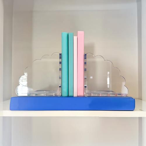 Scalloped Acrylic Bookends (Clear) – Set of 2 Decorative Non-Slip Book Holders | Modern Minimalist Bookends for Shelves, Office, and Home Décor – Durable Transparent Book Supports - color: Clear