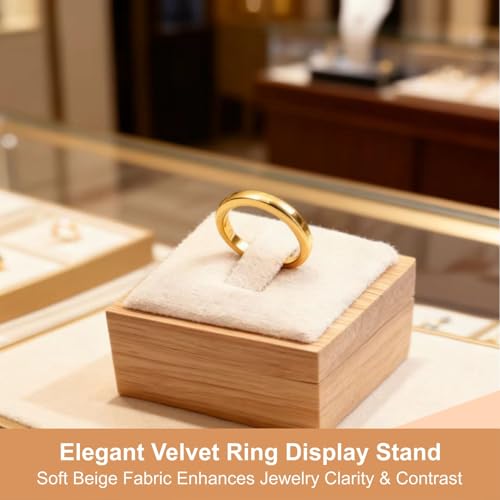 2Pcs Bamboo Ring Display Stand Velvet Jewelry Holder Props Single Rings Displays Box for Finger Jewelry Storage Wood Ring Holders Organizer for Showcase Countertop Drawer